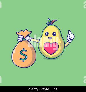 Cute Avocado Holding Money Mascot Character Vector Icon Illustration Stock Vector