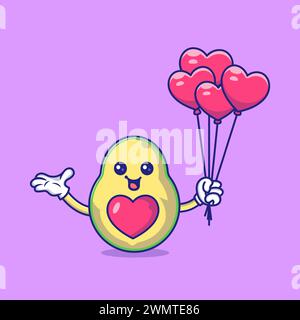Cute Avocado holding love balloons Mascot Character Vector Icon Illustration Stock Vector