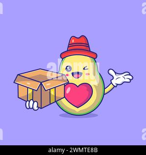 Cute Avocado holding a box Mascot Character Vector Icon Illustration Stock Vector