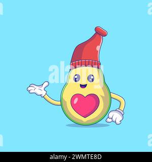 Cute Avocado Wearing Winter Hat Mascot Character Vector Icon Illustration Stock Vector