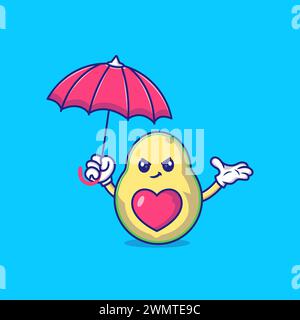 Cute Avocado Holding An Umbrella Mascot Character Vector Icon Illustration. Stock Vector