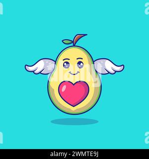 Cute Avocado Flying With Wings Mascot Character Vector Icon Illustration. Stock Vector