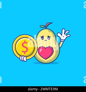 Cute Avocado Holding Coins Mascot Character Vector Icon Illustration. Stock Vector