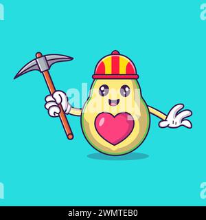 Cute Avocado Holding Hammer Mascot Character Vector Icon Illustration Stock Vector