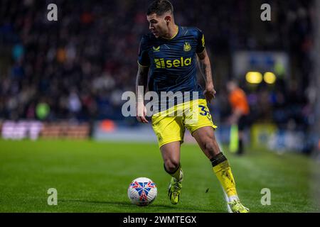 Blackburn, UK. 28th Feb, 2024. Blackburn, England, Feb 28th 2024 Bruno Guimarães of Newcastle United in action during the FA Cup football match between Blackburn Rovers and Newcastle United at Elwood Park in Blackburn, England. (Richard Callis/SPP) Credit: SPP Sport Press Photo. /Alamy Live News Stock Photo