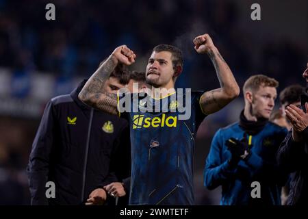 Blackburn, UK. 28th Feb, 2024. Blackburn, England, Feb 28th 2024 Bruno Guimarães of Newcastle United after winning the FA Cup football match between Blackburn Rovers and Newcastle United at Elwood Park in Blackburn, England. (Richard Callis/SPP) Credit: SPP Sport Press Photo. /Alamy Live News Stock Photo