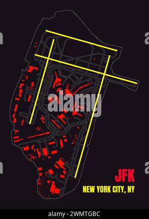 JFK NEW YORK CITY Airport map poster art Stock Vector