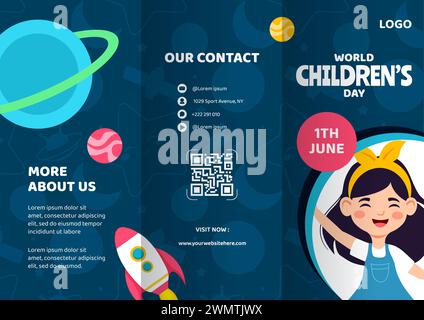 Children Day Brochure Flat Cartoon Hand Drawn Templates Background Illustration Stock Vector