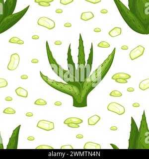 Aloe vera plant, leaves seamless pattern print Stock Vector