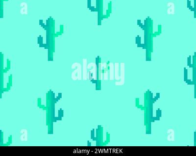 Seamless pattern with cacti in pixel art style. 8-bit cacti in the style of classic 80s video games. Retro design for print, wrapping paper and wallpa Stock Vector
