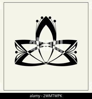Lotus flower with geometric ornament vector linear illustration. Indian ...