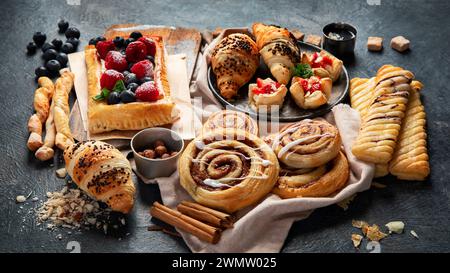 Sweet traditional pastry on dark background. Stock Photo