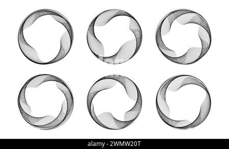 Blend dotted line circle frames set. Black round border collection. Curved wave dot stripe circle shapes. Circular tech border pack. Vector design element bundle or poster, banner, flyer, brochure Stock Vector