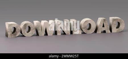 Luxury concrete inscription download on grey podium, soft light, front view smooth background, 3d rendering Stock Photo