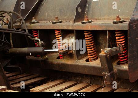 Snow Plow Pickup Trucks Awaiting Winter Season. Commercial Grade Plowers. Transportation Industry Theme. Stock Photo