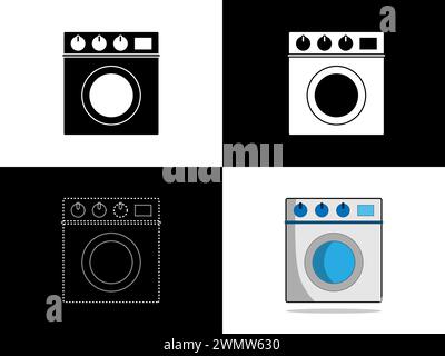Art illustration design icon logo with silhouette concept symbol of laundry washing machine Stock Vector