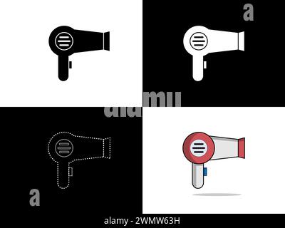Art illustration design icon logo with silhouette concept symbol of hair dryer Stock Vector