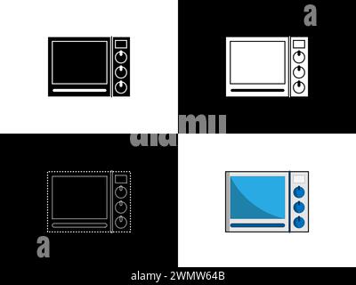 Art illustration design icon logo with silhouette concept symbol of microwave Stock Vector