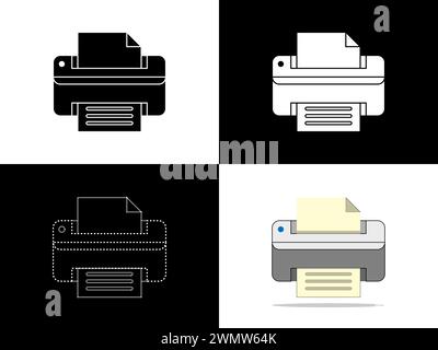 Art illustration design icon logo with silhouette concept symbol of printer Stock Vector