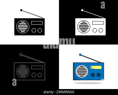 Art illustration design icon logo with silhouette concept symbol of old radio player Stock Vector