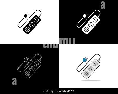 Art illustration design icon logo with silhouette concept symbol of cable plug in Stock Vector