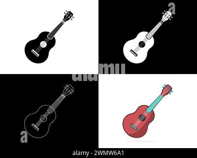 Art illustration design icon logo with silhouette concept symbol of guitar Stock Vector