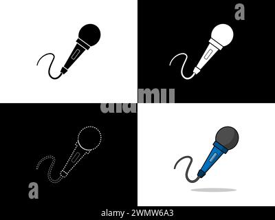 Art illustration design icon logo with silhouette concept symbol of microphone Stock Vector