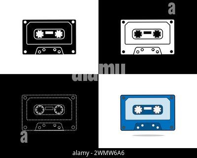 Art illustration design icon logo with silhouette concept symbol of classic tape cassette Stock Vector