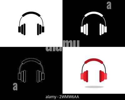 Art illustration design icon logo with silhouette concept symbol of ear phone headphone Stock Vector