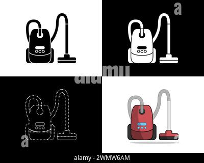 Art illustration design icon logo with silhouette concept symbol of vacuum cleaner Stock Vector