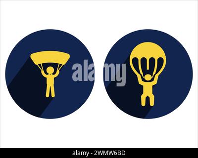 art illustration sport icon logo design concept vector silhouette logotype isolated element symbol set of skydiving Stock Vector