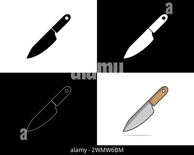 Art illustration design icon logo with silhouette concept symbol of knife Stock Vector
