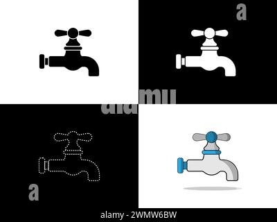 Art illustration design icon logo with silhouette concept symbol of spigot faucet Stock Vector