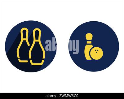 art illustration sport icon logo design concept vector silhouette logotype isolated element symbol set of bowling and pin Stock Vector