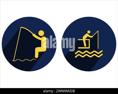 art illustration sport icon logo design concept vector silhouette logotype isolated element symbol set of fishing Stock Vector