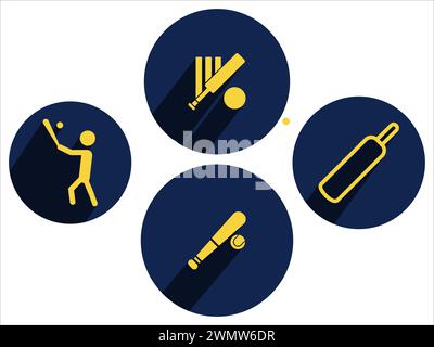 art illustration sport icon logo design concept vector silhouette logotype isolated element symbol set of baseball Stock Vector