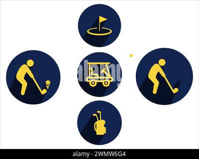 art illustration sport icon logo design concept vector silhouette logotype isolated element symbol set of golf Stock Vector
