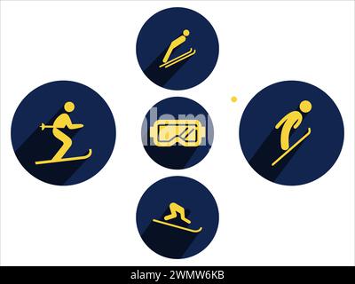 art illustration sport icon logo design concept vector silhouette logotype isolated element symbol set of ice skating Stock Vector