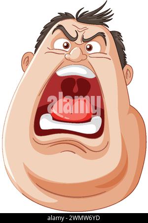 Cartoon of a man yelling with a furious expression Stock Vector