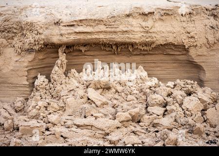 Water-washed dunes on the shore of the Baltic Sea in the form of small sandcastles Stock Photo