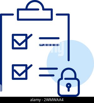 Checklist on clipboard and lock. Secure data. Pixel perfect, editable stroke icon Stock Vector