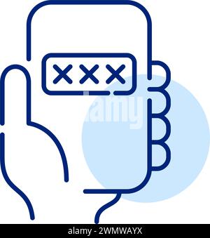 Hand holding phone with password dialog box. Pixel perfect, editable stroke icon Stock Vector