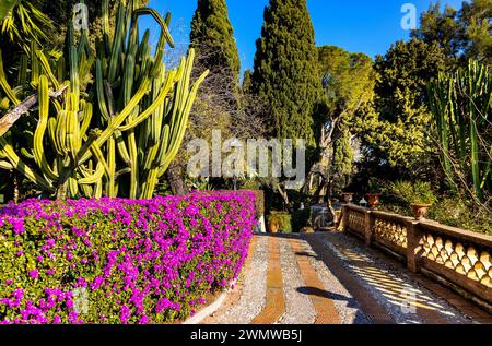 Taormina, Sicily, Italy - February 15, 2023: Villa Comunale Taormina Parco Florence Trevelyan public park and botanical garden in Messina region Stock Photo