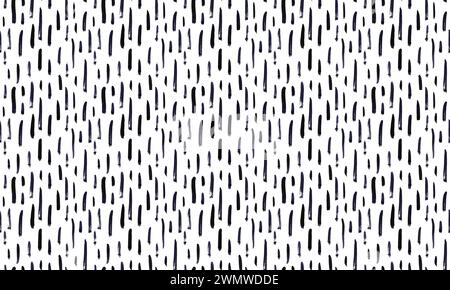 Thin vertical lines pattern on white background. Hand drawn small black dash seamless texture. Black linear ornament. Memphis style background with Stock Vector