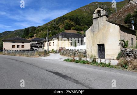 Monasterio del Coto, parroquia of Cangas del Narcea. Town and San Bartolome chapel. Asturias, Spain. Stock Photo