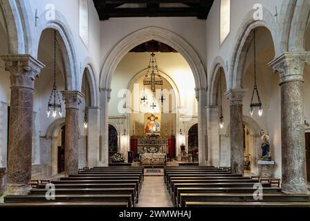 Taormina, Sicily, Italy - February 15, 2023: Main nave of Saint Nicholas of Bari Cathedral Duomo basilica cattedrale di San Nicolo di Bari in Taormina Stock Photo