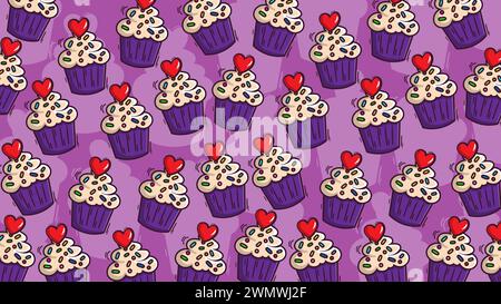 Art illustration icon logo valentine day symbol love romance february design background pattern colorful of heart cup cake Stock Vector
