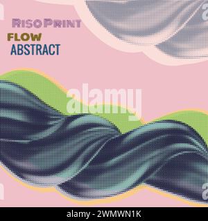 Flow abstract Risograph effect. Abstract swirl wave liquid shape Stock Vector