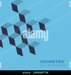 Risograph halftone effect, cubes 3d abstract banner Stock Vector