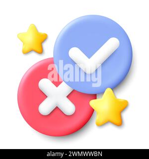 Quiz 3d icon. Answer time game symbol. Check mark button. Vector Stock Vector
